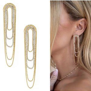 NEW ~ Anthropologie Ettika Crystal looped Chain 18K gold plated Earrings